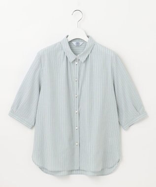 J.PRESS LADIES 【洗える】BEZ空羽ストライプ シャツカラー ブラウス ライトグリーン系1