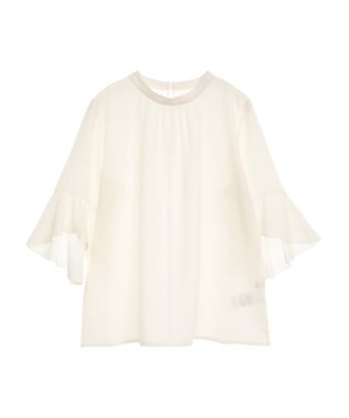 earth music&ecology フリル７分袖ブラウス Off White