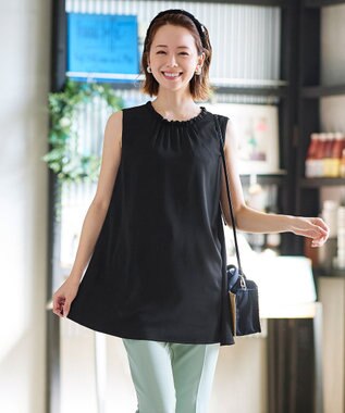 Tiaclasse L 【洗える】体型カバーも叶うフリルカラーチュニックブラウス ブラック