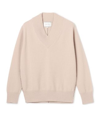BEIGE， 【洗える】POMPE / ウールカシミヤ配色ラインVネックニット  Taupe×Bordeaux
