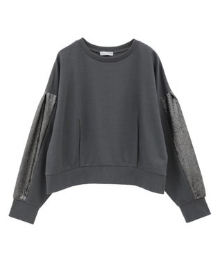 Green Parks 箔プリントドッキング裏毛プルオーバー Charcoal Gray