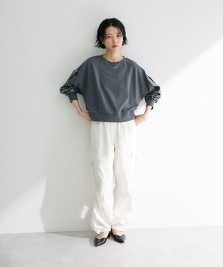 Green Parks 箔プリントドッキング裏毛プルオーバー Charcoal Gray