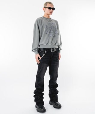 WEGO 【ユニセックス着用ITEM】シャーリングフレアデニムスキニーパンツ デニムブラックソノタ