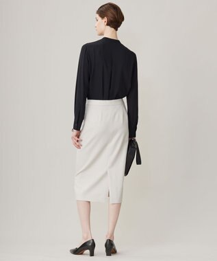 ICB 【接触冷感・UVケア・速乾・洗える】BackSatinAmunzen バンドカラーブラウス ブラック系