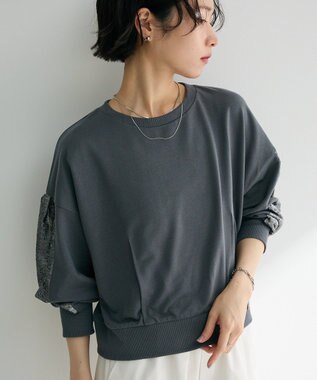 Green Parks 箔プリントドッキング裏毛プルオーバー Charcoal Gray