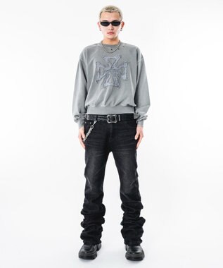 WEGO 【ユニセックス着用ITEM】シャーリングフレアデニムスキニーパンツ デニムブラックソノタ