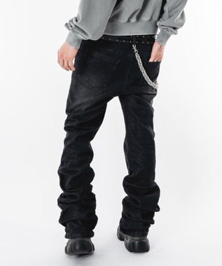 WEGO 【ユニセックス着用ITEM】シャーリングフレアデニムスキニーパンツ デニムブラックソノタ