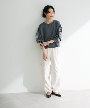 Green Parks 箔プリントドッキング裏毛プルオーバー Charcoal Gray