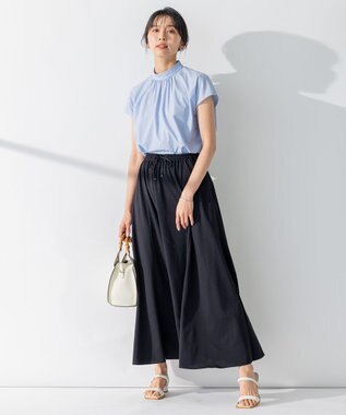 23区 L 【洗える】コットンポプリン スタンドカラー ブラウス ブルーストライプ