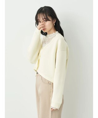 earth music&ecology バイカラースポンディッシュカーディガン Ivory