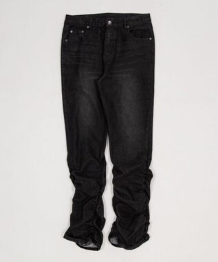 WEGO 【ユニセックス着用ITEM】シャーリングフレアデニムスキニーパンツ デニムブラックソノタ