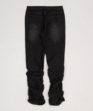 WEGO 【ユニセックス着用ITEM】シャーリングフレアデニムスキニーパンツ デニムブラックソノタ