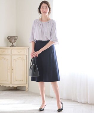 ANY SIS S 【洗える】ラッフルフレアジョーゼット ブラウス ラベンダーストライプ