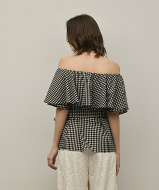 GRACE CONTINENTAL チェックケープブラウス ベージュ