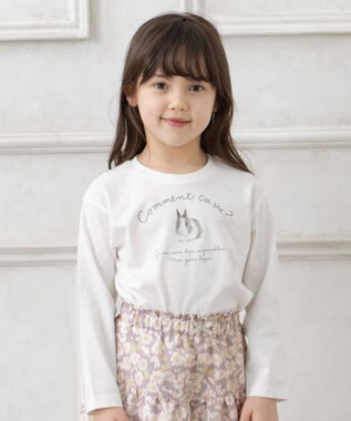 ANY KIDS アートモチーフ 長袖 Tシャツ オフホワイト×ウサギ