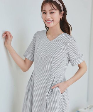 Tiaclasse 【洗える】サッカーストライプワンピース オフストライプ
