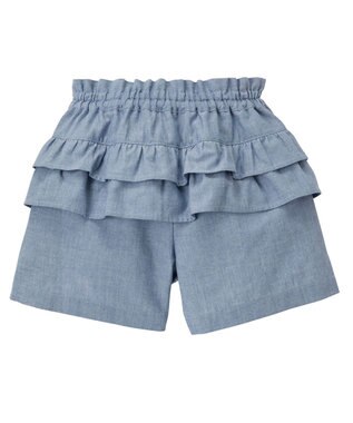 MIKI HOUSE HOT BISCUITS 【80-120cm】バックフリル ダンガリー素材 キュロットパンツ ブルー