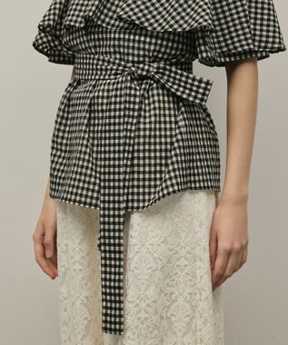 GRACE CONTINENTAL チェックケープブラウス ベージュ