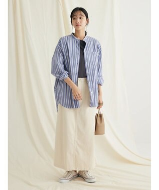 CRAFT STANDARD BOUTIQUE バンドカラーシャツ Stripe Blue