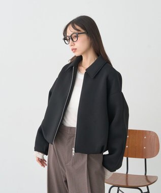 earth music&ecology ダンボールニットZIPブルゾン Black