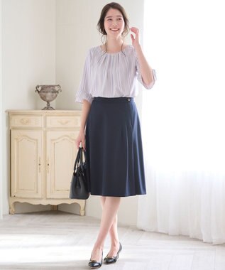 ANY SIS S 【洗える】ラッフルフレアジョーゼット ブラウス ラベンダーストライプ