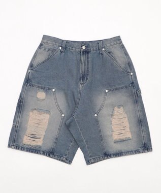 WEGO ダブルニーダメージデニムショーツ デニム中濃加工色