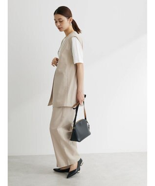 Green Parks 綿麻混シングルミディ丈ベスト Black