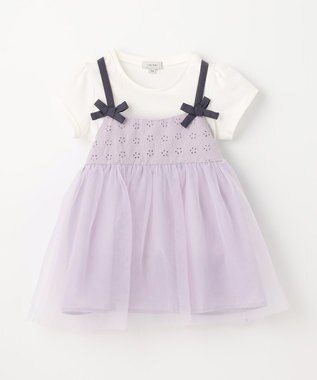 ANY KIDS チュールドッキングTシャツ ホワイト×ラベンダー