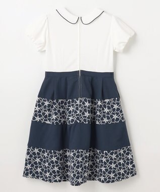 組曲 KIDS 【150-160㎝】フラワーパネルボーダー ワンピース ネイビー系