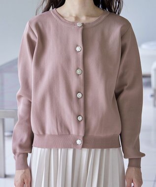 Tiaclasse L 【洗える】中空糸ビジューボタンカーディガン ピンク