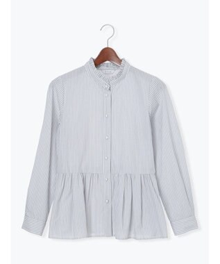 Te chichi パール釦スタンドフリルペプラムブラウス グレー