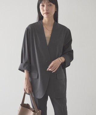 AMERICAN HOLIC 【予約】【マルチ機能】ノーカラージャケット Chacoal Gray