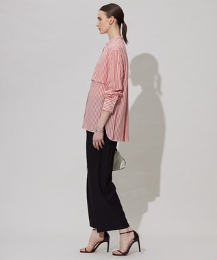 ICB 【洗える】キュプラローンストライプ シャツ オレンジストライプ系