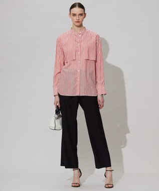 ICB 【洗える】キュプラローンストライプ シャツ オレンジストライプ系