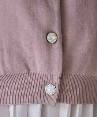 Tiaclasse L 【洗える】中空糸ビジューボタンカーディガン ピンク