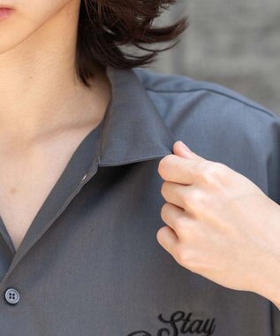 WEGO 【ユニセックス着用ITEM】刺繍ロゴツイルワークシャツ ブラック中濃色