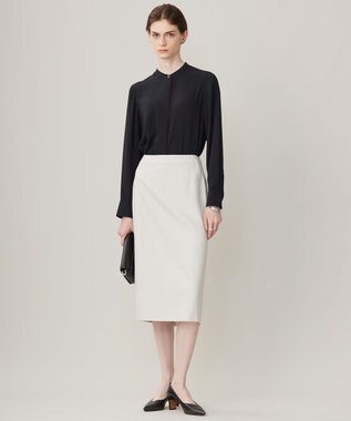 ICB L 【接触冷感・UVケア・速乾・洗える】BackSatinAmunzen バンドカラーブラウス ブラック系