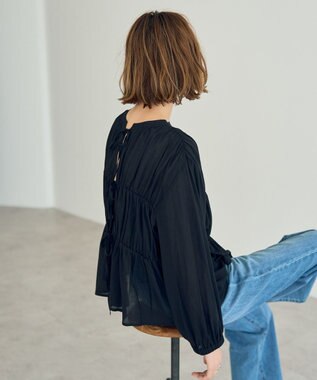 YECCA VECCA リボンデザインシアーブラウス Brown