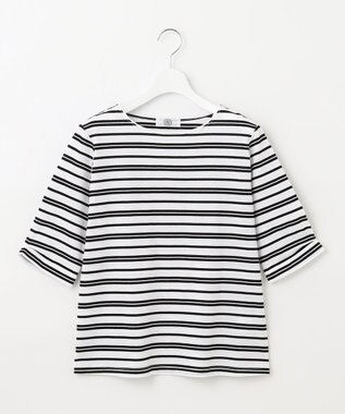 J.PRESS LADIES 【接触冷感・UVケア】 スムースジャージー タックスリーブ ボーダー カットソー ブラック系1