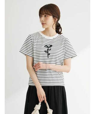 Green Parks ・ＲＡＹ　ＣＡＳＳＩＮ　フラワーサガラ刺繍Ｔシャツ Border