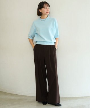 UNFILO L ベロアモール ハーフスリーブニット サックス