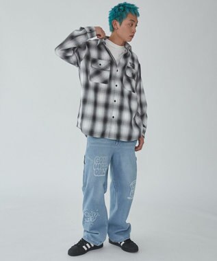 WEGO 【ウエスト紐で調整】イージーペインターグラフィックデニムパンツ 柄1