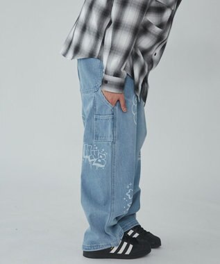 WEGO 【ウエスト紐で調整】イージーペインターグラフィックデニムパンツ 柄1