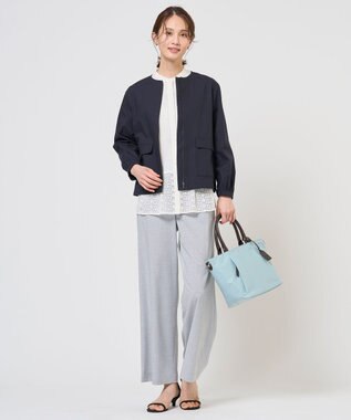 J.PRESS LADIES L TCリネン ドライツイル ノーカラー ブルゾン ネイビー系