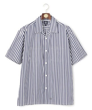 J.PRESS MEN 【J.PRESS ORIGINALS】Broad Stripe Open Half Sleeve Shirt / Baggy-Fit ネイビー系1