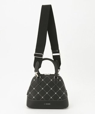 LA BAGAGERIE ラインストーンリベット　カウレザー2wayハンドバッグ ブラック