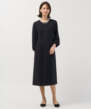 J.PRESS LADIES ノルディス2wayジョーゼット フロントプリーツ ワンピース ネイビー系