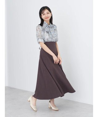 earth music&ecology フラワー柄シアーパフブラウス Light Gray