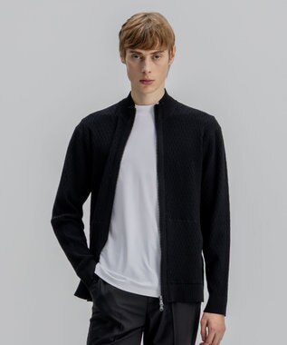 JOSEPH HOMME 【新柄】 ヴィスコースリンクス　ハイネックジップアップカーディガン ブラック系