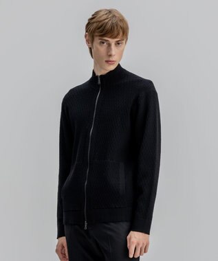 JOSEPH HOMME 【新柄】 ヴィスコースリンクス　ハイネックジップアップカーディガン ブラック系